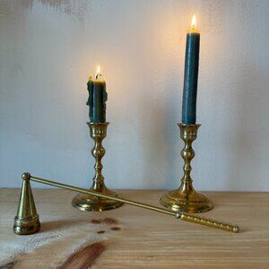 Vintage Solid Brass Candle Snuffer Ribbed Handle Classic Taper Candle Accessory